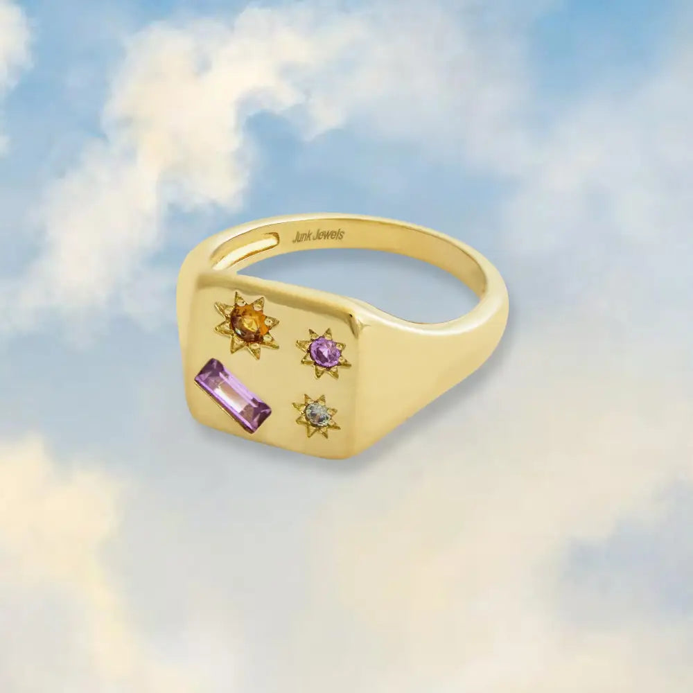 Junk Jewels - Kaleidoscope Disco Signet Ring Gold / Medium