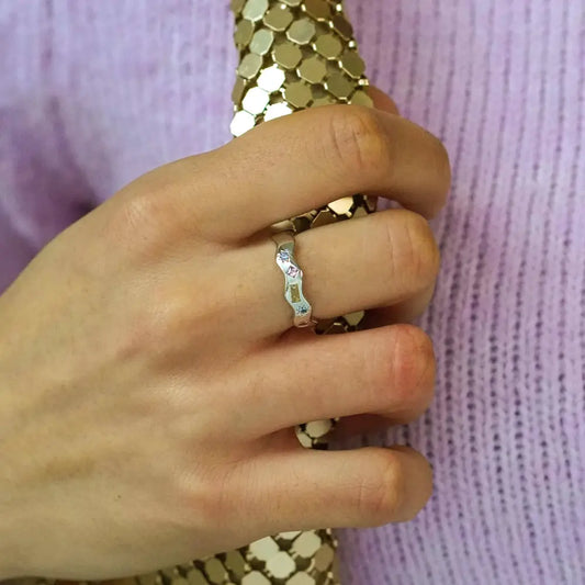 Junk Jewels Ltd - Pastel Jewelled Wiggle Ring Extra Small / Silver