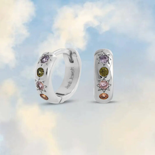 Pastel Stone Petite Hoop Earrings - PABOOM