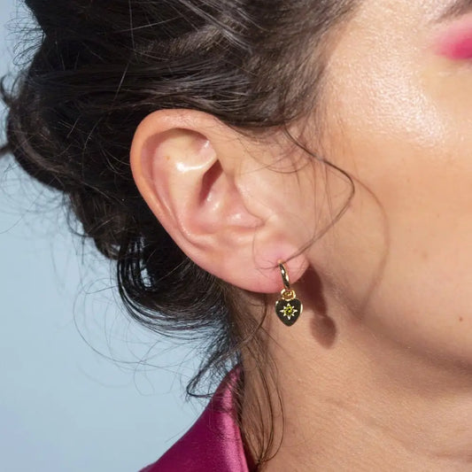 Junk Jewels Ltd - Peridot Heart Charm Earrings Gold