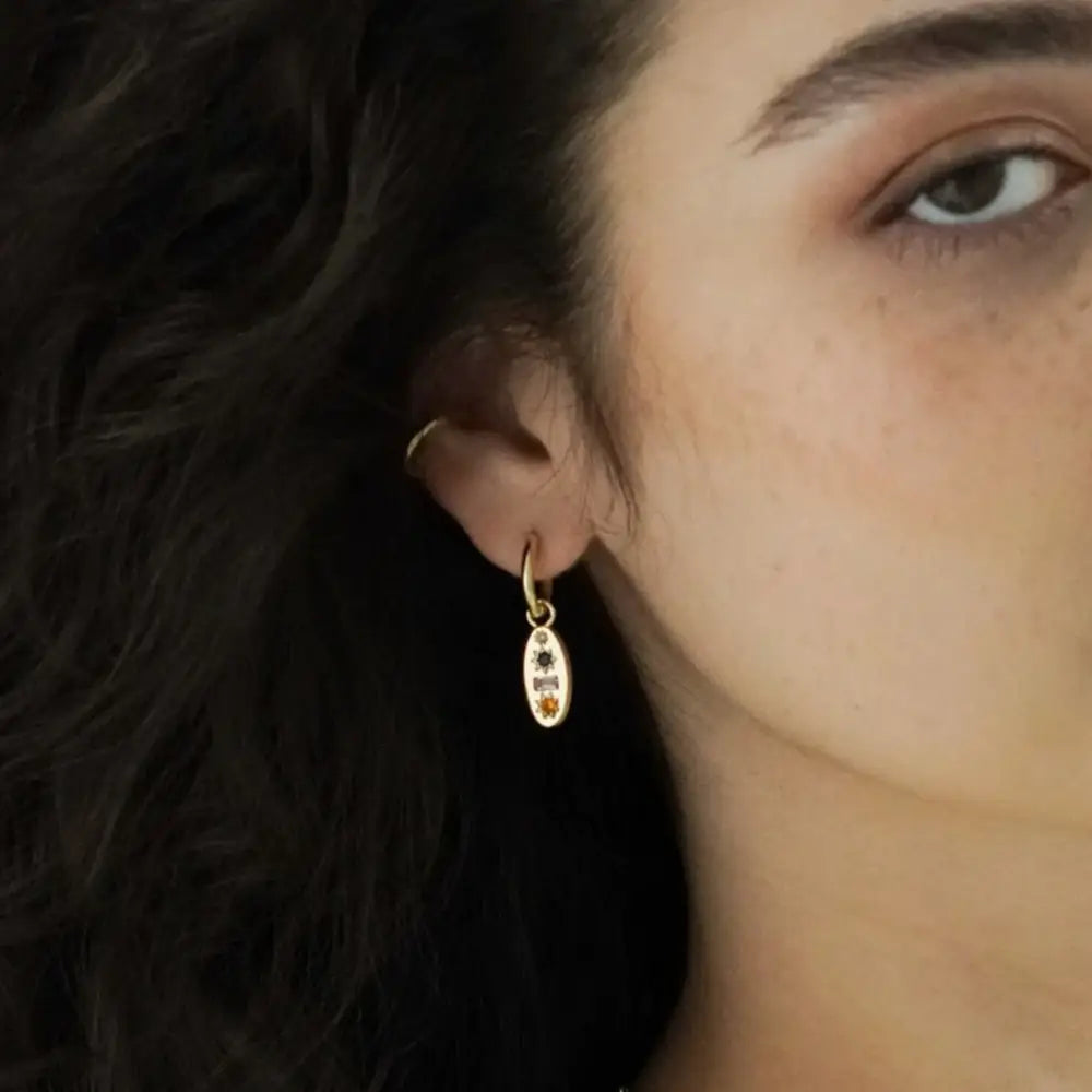 Midnight Gemstone Charm Hoop Earrings - PABOOM