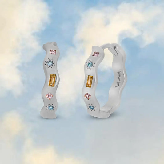 Pastel Jewelled Wiggle Hoop Earrings - PABOOM