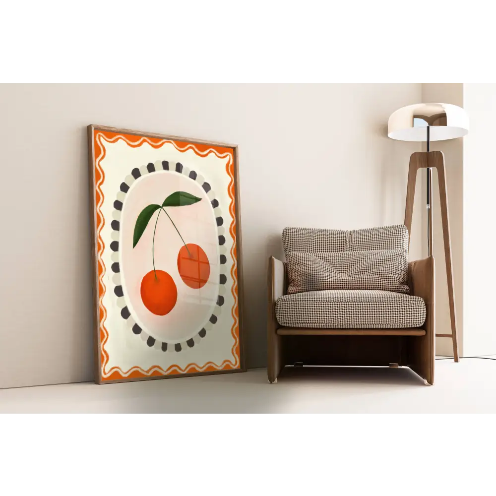 Cherry with border, Art print, Kitchen art, colourful art art print, hand-drawn illustration wall art - PABOOM