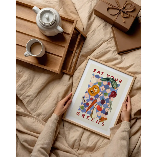 Eat Your Greens, Kitchen Art Print, Colourful Art, Fun Art art print, hand-drawn illustration wall art - PABOOM