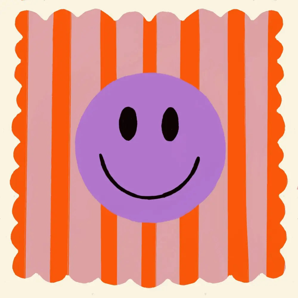 Orange Stripe Smiley, Colourful, Smileys, Dopamine Decor, art print, hand-drawn illustration wall art - PABOOM