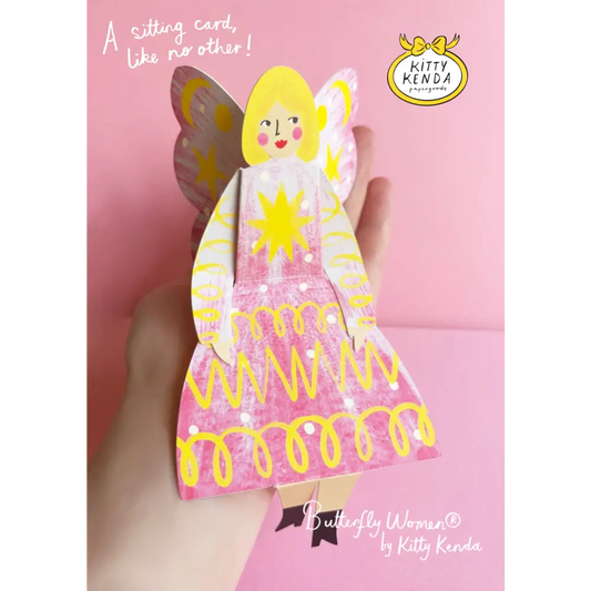 Kitty Kenda Papergoods - Butterfly Woman Sitting Greeting Card - Stardust