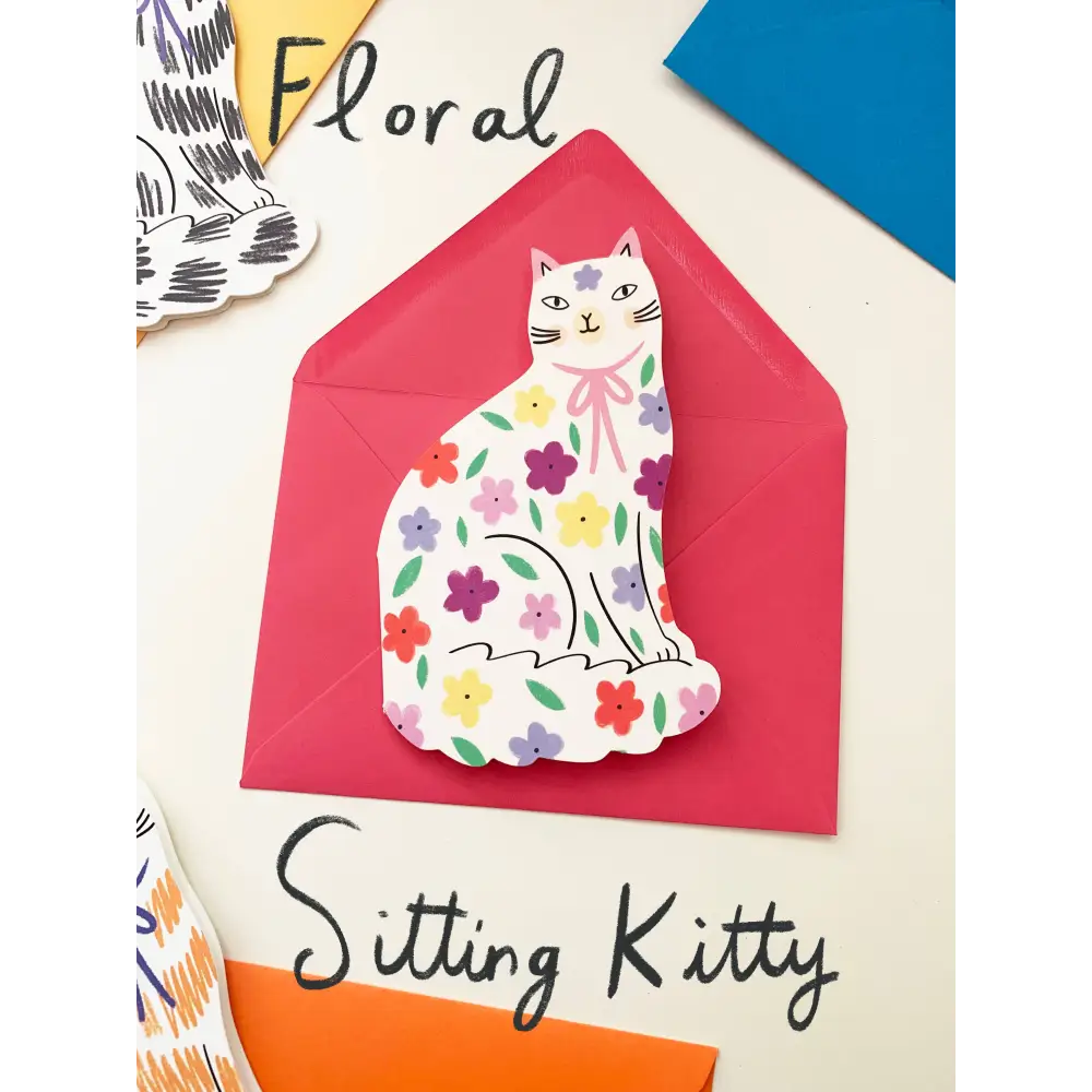 Kitty Kenda Papergoods - Sitting Floral Shaped Cat Greeting Card
