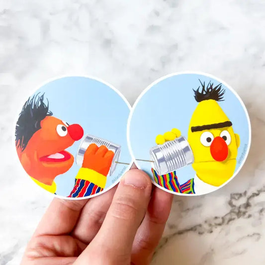 Kristin Fardy Artist - Ernie Tin Can Phone 3’’ round sticker
