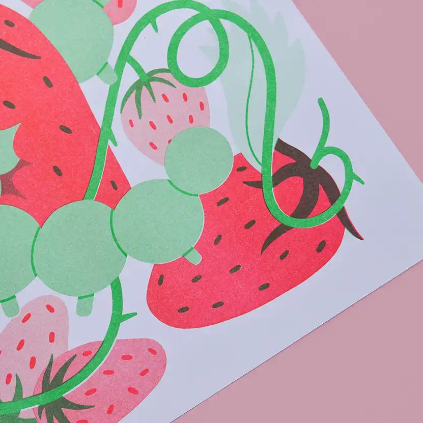 Eat Yer Strawbs Risograph Print - Limited Edition - PABOOM