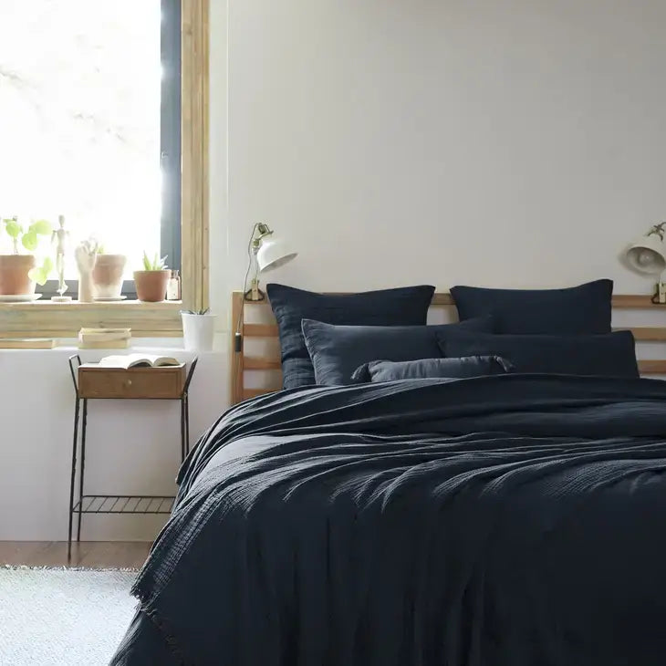 Cotton Fringed Throw Midnight - PABOOM