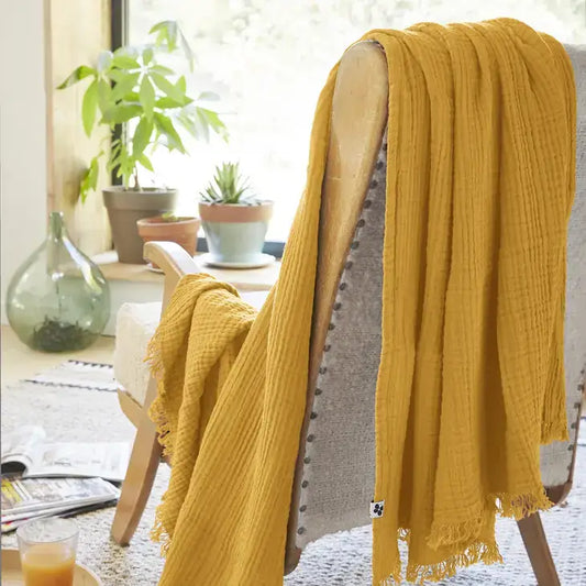 Cotton Fringed Throw Saffron - PABOOM