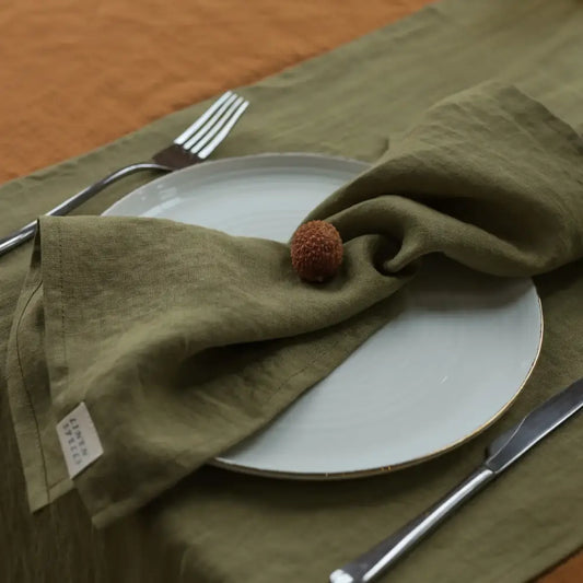 Olive Green Linen Napkins - PABOOM