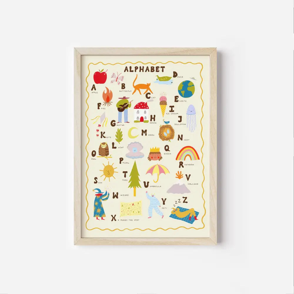 Little Black Cat Illustrated Goods - Alphabet Art Print | Children’s Wall | Kids A4