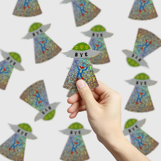 Little Black Cat Illustrated Goods - ’Bye’ Cowboy UFO Glitter Sticker | Die Cut Alien