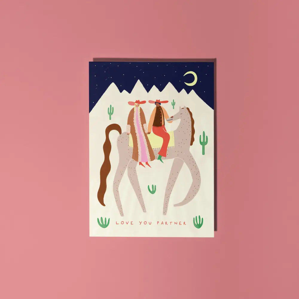 Little Black Cat Illustrated Goods - Cowboy Partners Love Card | Western Valentine’s Day
