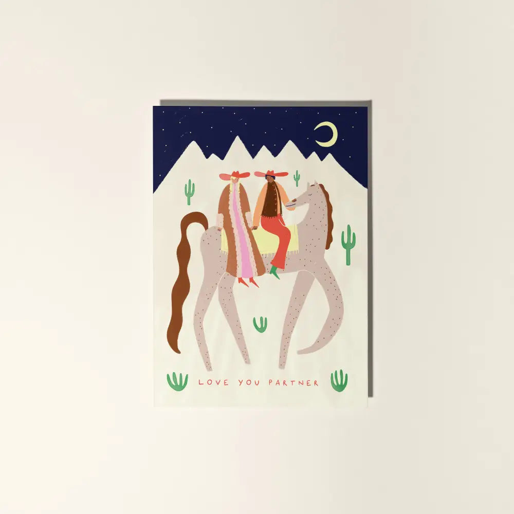 Little Black Cat Illustrated Goods - Cowboy Partners Love Card | Western Valentine’s Day