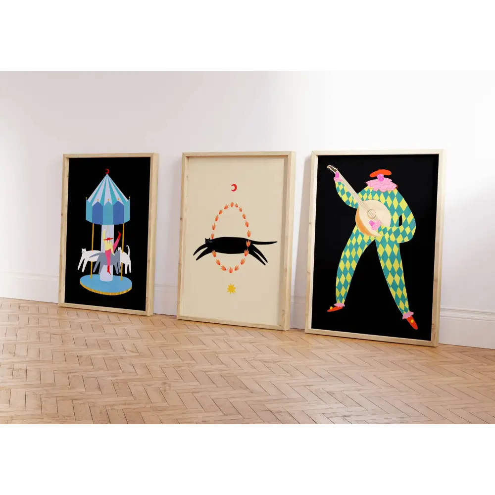 Little Black Cat Illustrated Goods - Fiery Circus Art Print A4