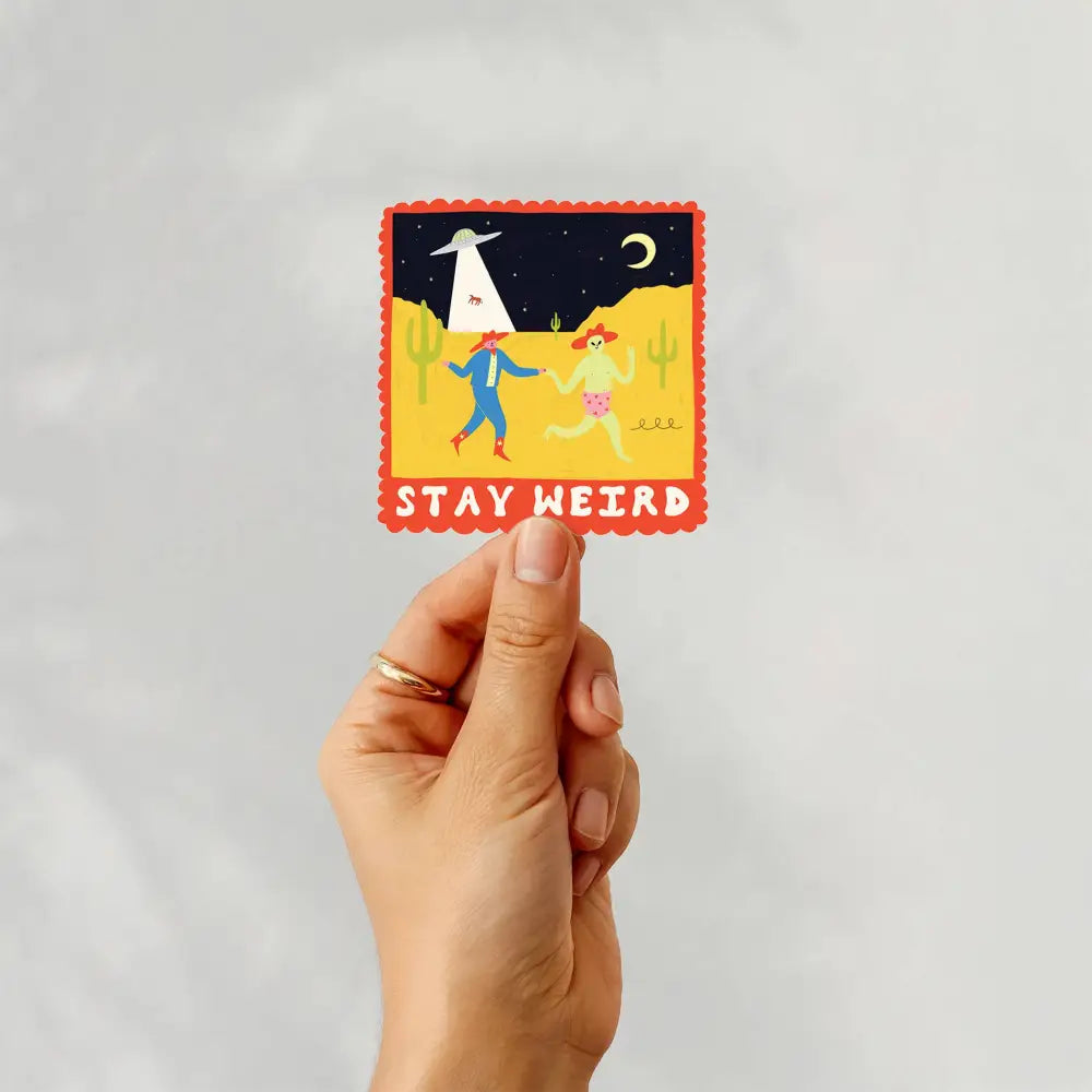 Little Black Cat Illustrated Goods - Stay Weird Sticker | Alien UFO Vinyl | Cowboy
