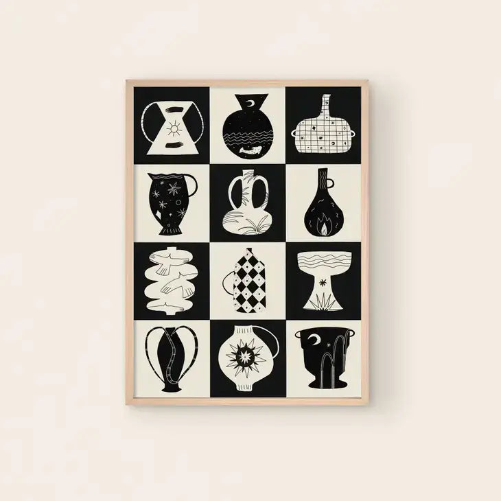 Black + White Pots Print - PABOOM