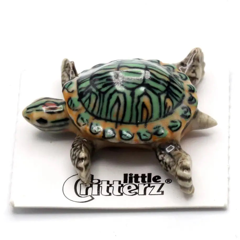 Bask Red-Eared Slider Turtle Porcelain Miniature - PABOOM