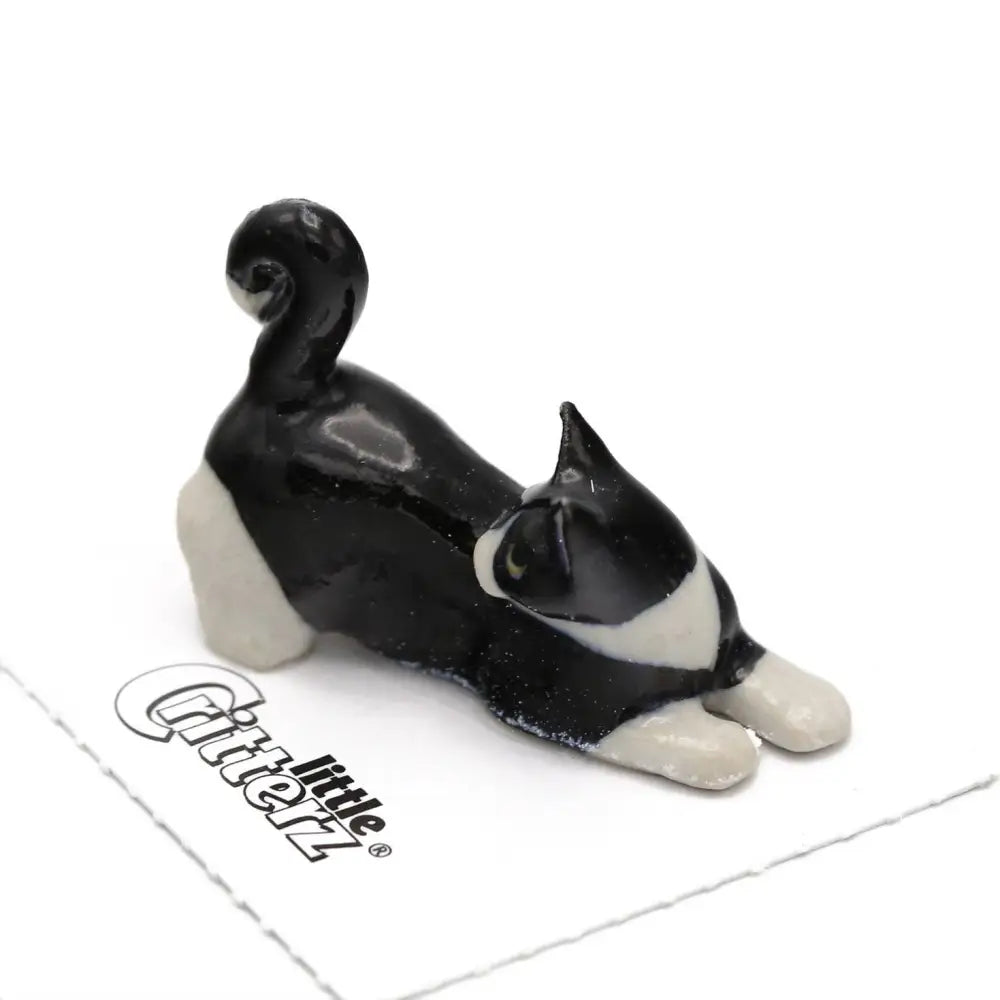 Little Critterz Chessie Tuxedo Kitten Porcelain Miniature black white cat figurine curled