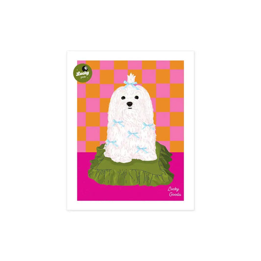 Lucky Goods Paper - Dog with Bows on a Silk Pillow Portrait Print 8’’ x 10’’
