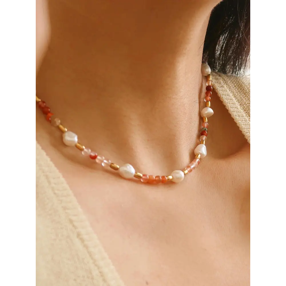 18K Rose Pearl and Bead Necklace - PABOOM