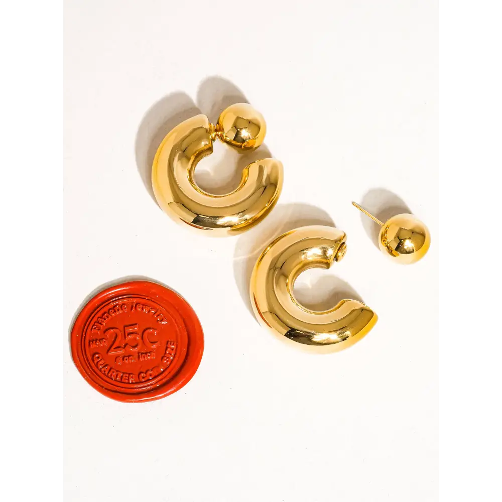 Fernanda 16K Gold Non-Tarnish Ball C Hoop Earring - PABOOM