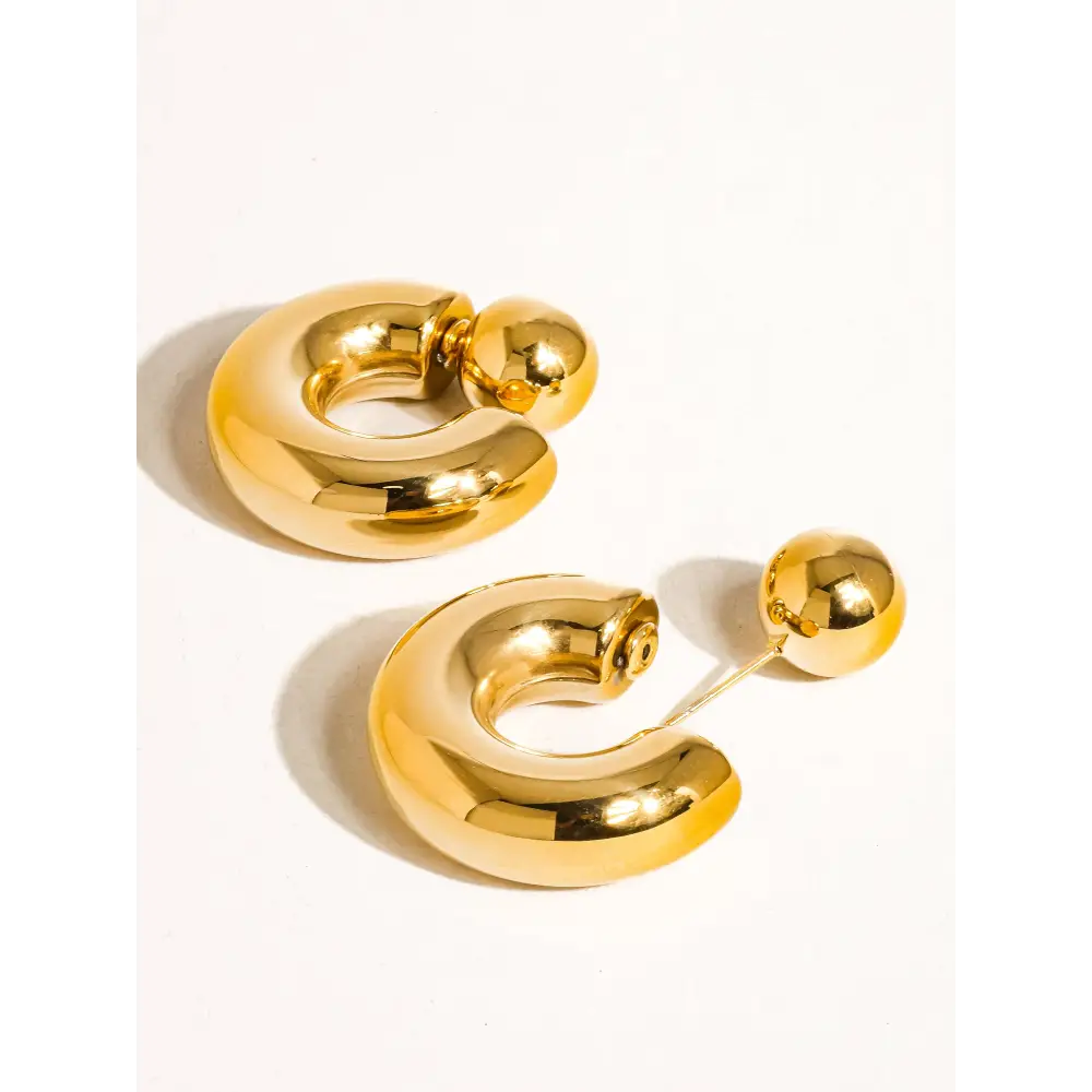 Fernanda 16K Gold Non-Tarnish Ball C Hoop Earring - PABOOM