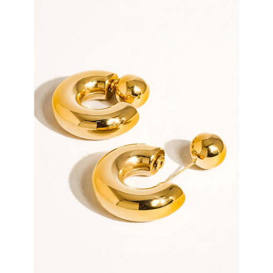 Fernanda 16K Gold Non-Tarnish Ball C Hoop Earring - PABOOM