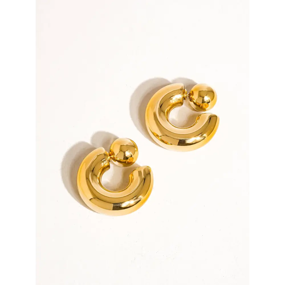 Fernanda 16K Gold Non-Tarnish Ball C Hoop Earring - PABOOM