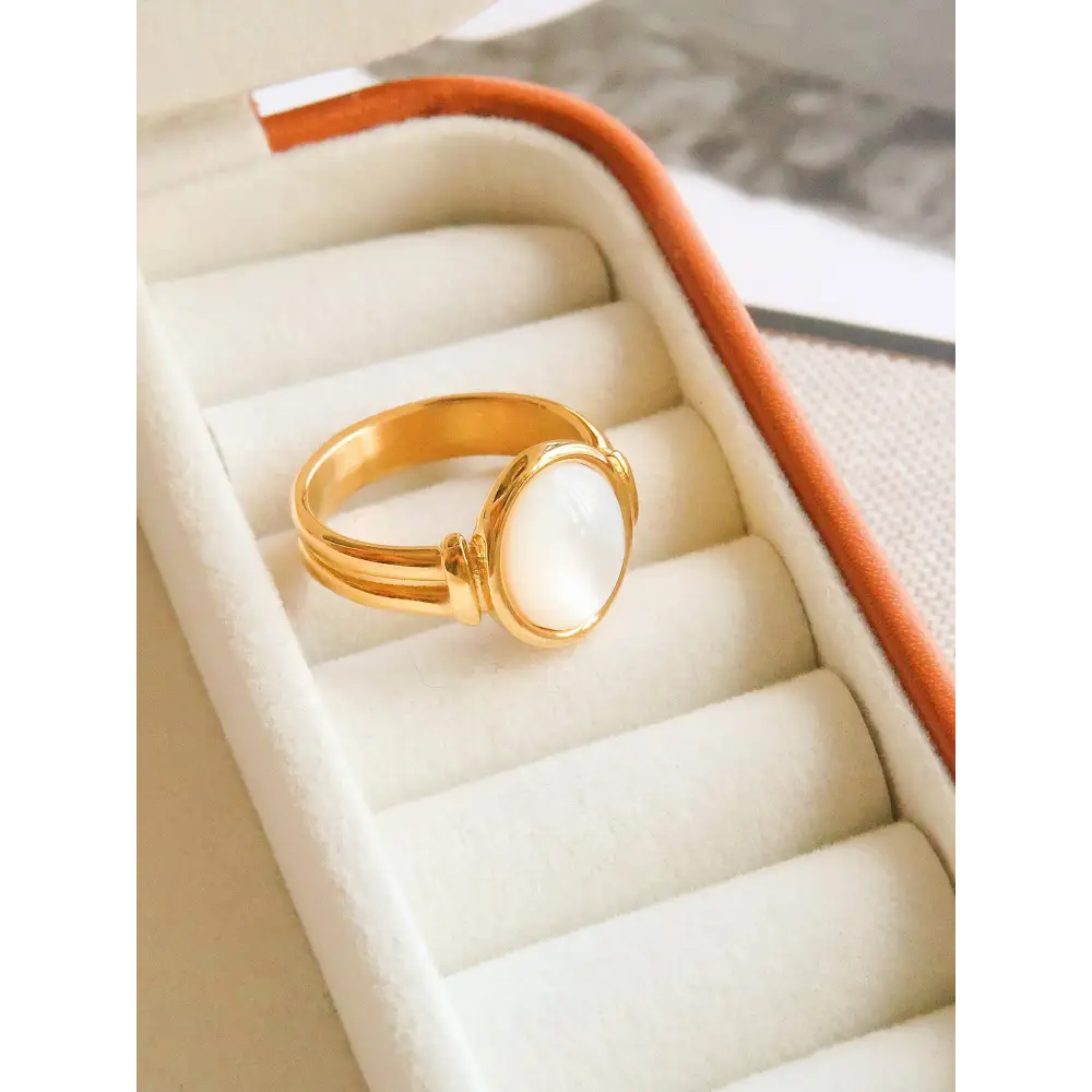 Jade Non-Tarnish Classic Shell Stone Ring - PABOOM