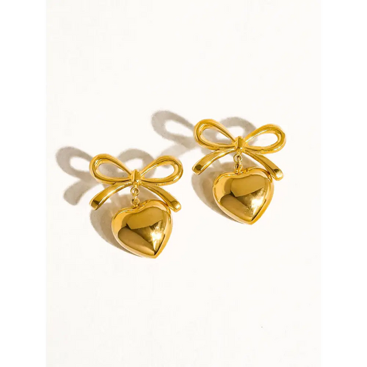 Melody 18K Non-Tarnish Dainty Bow Heart Earring - PABOOM