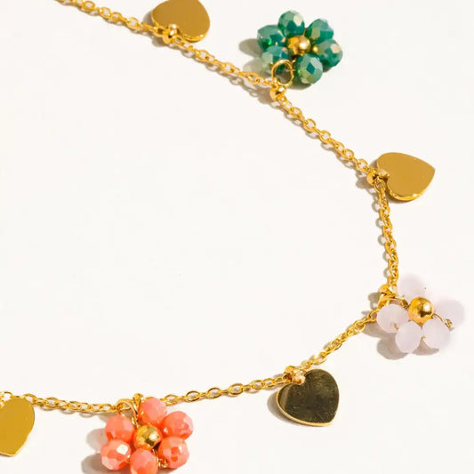 Melvin Gold Flowers And Hearts Necklace - PABOOM