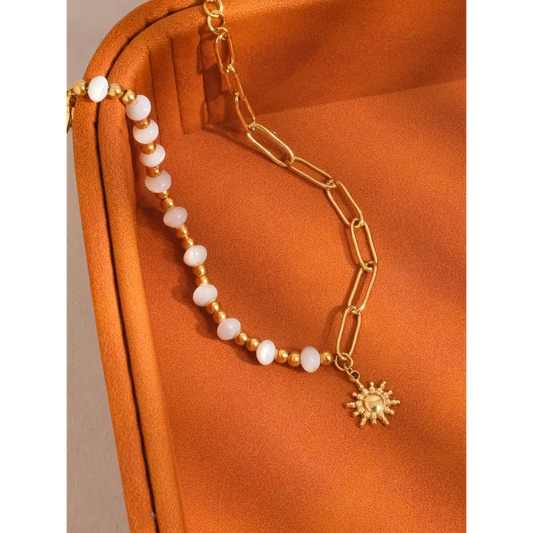 Sapin 18K Gold Non-Tarnish Sun and Pearl Chain Bracelet - PABOOM
