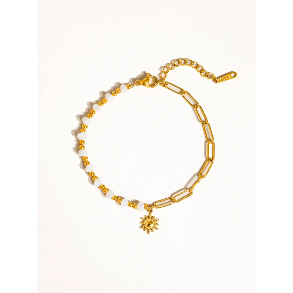 Sapin 18K Gold Non-Tarnish Sun and Pearl Chain Bracelet - PABOOM