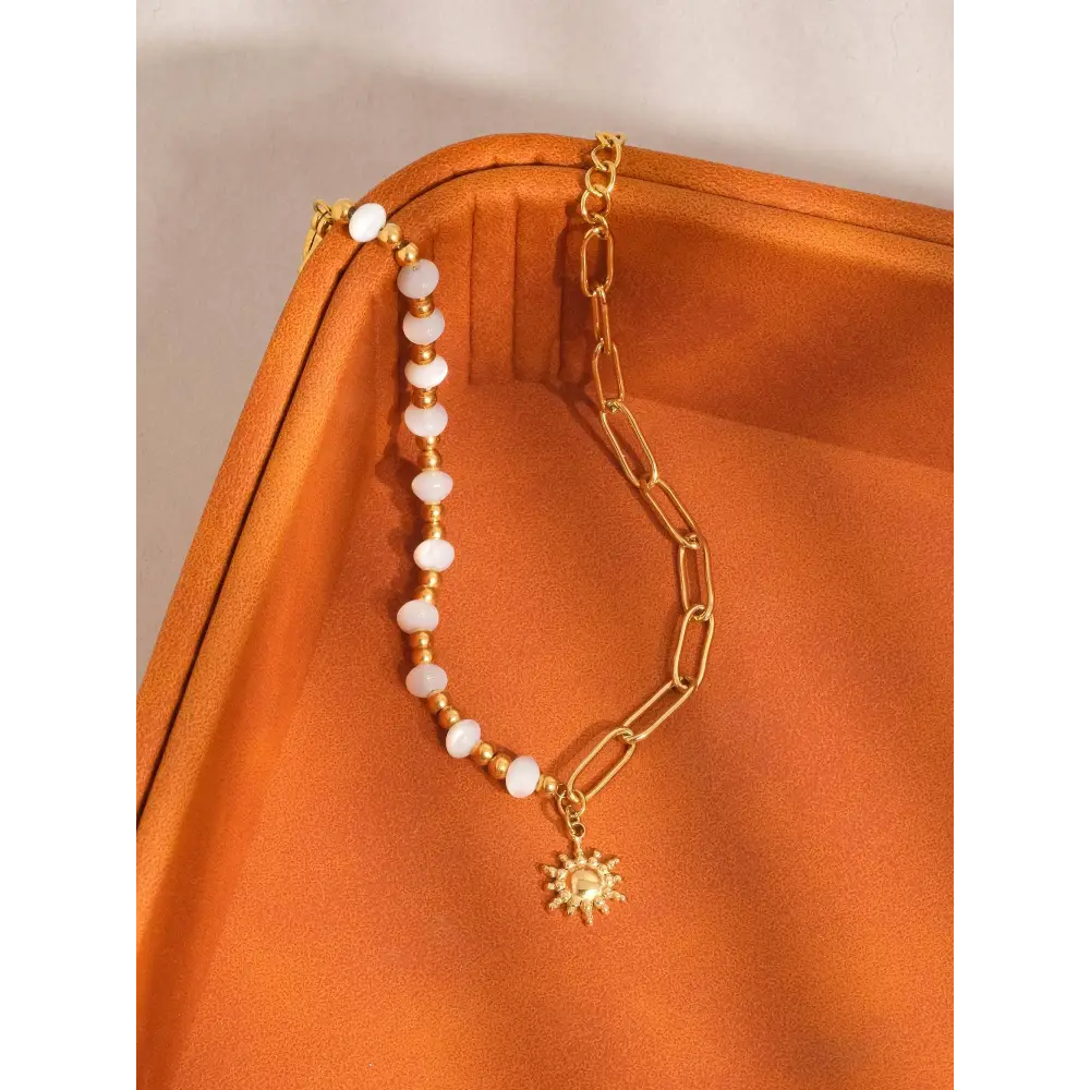 Sapin 18K Gold Non-Tarnish Sun and Pearl Chain Bracelet - PABOOM