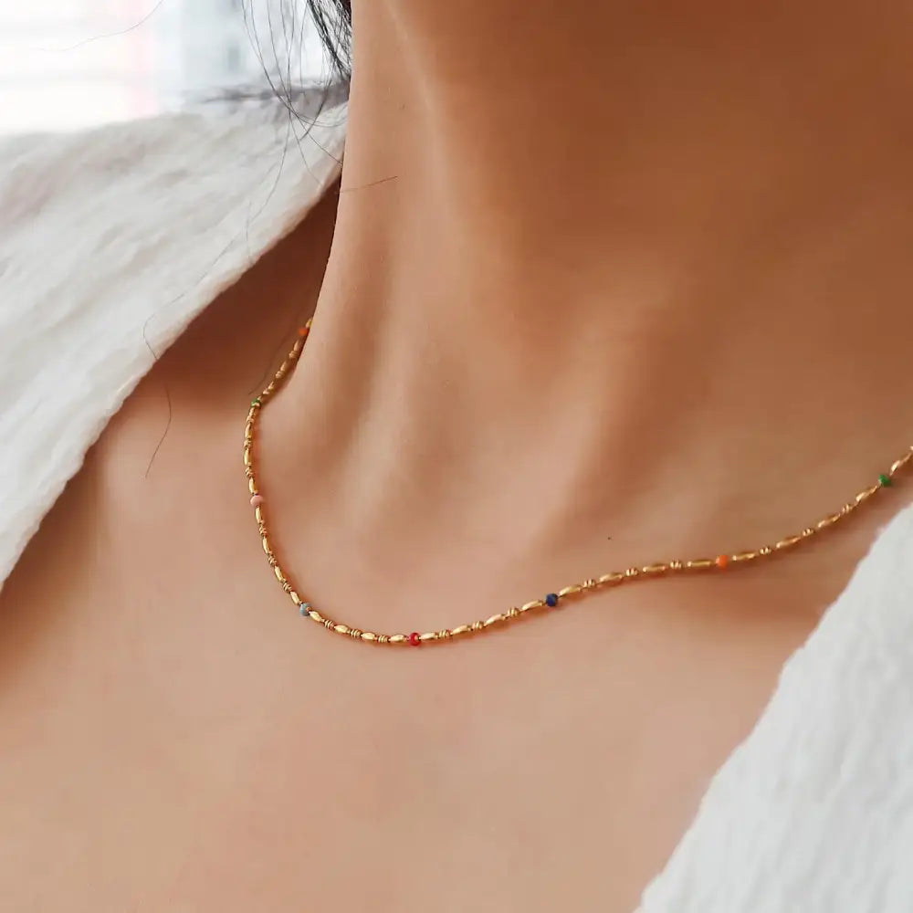 Tave Small Beaded Necklace Multi- Colored 15” - PABOOM