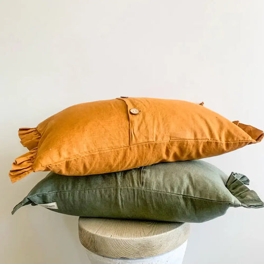 Ruffle End Linen Lumbar Cushion Cover Clay - PABOOM