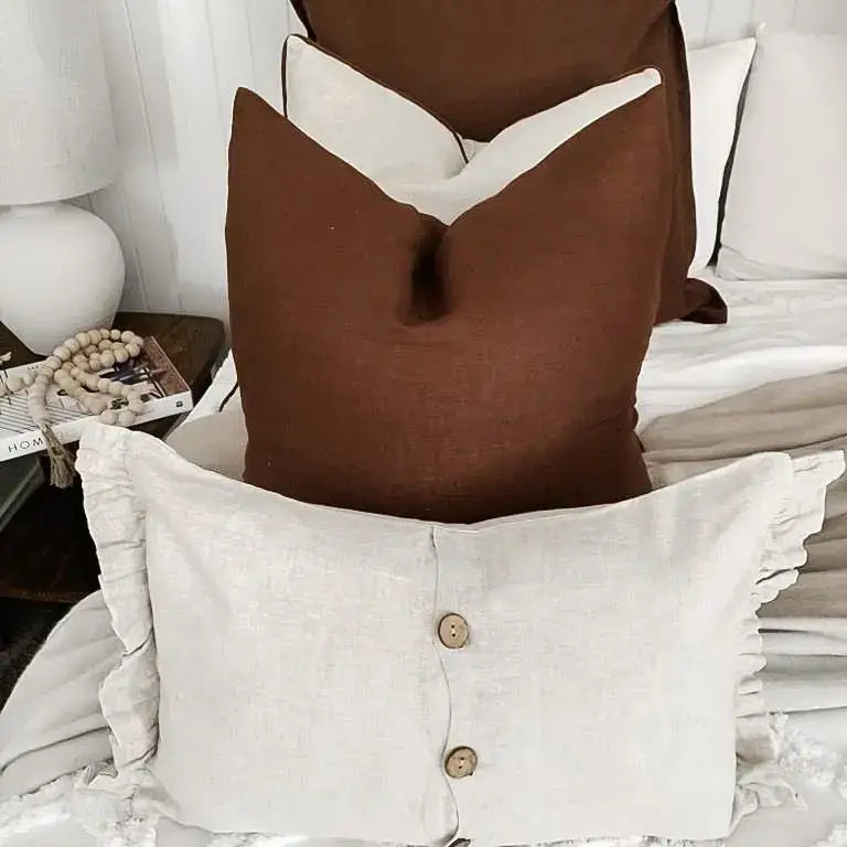 Ruffle End Linen Lumbar Cushion Cover Natural - PABOOM