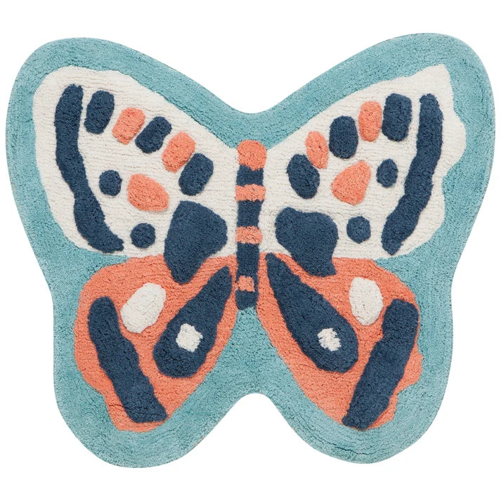 Teal, coral, and navy butterfly-shaped tufted cotton bath mat – PABOOM