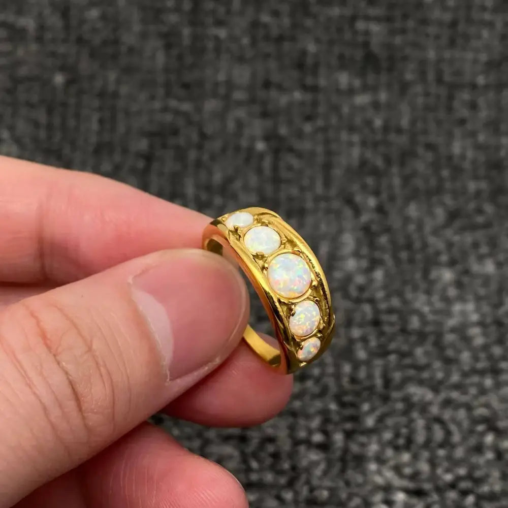 Mio Queena - 5 Opal 18K Gold Plated Stainless Steel Ring - FGS