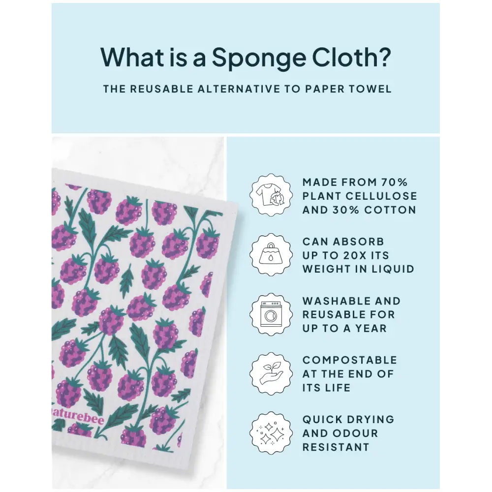 NATURE BEE - Swedish Sponge Dishcloth Cloth Blackberry