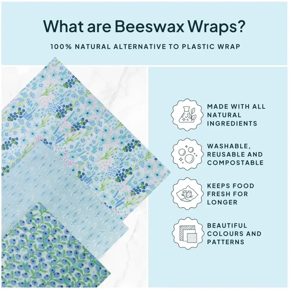 Wildflower Beeswax Wrap Variety Set - Blue