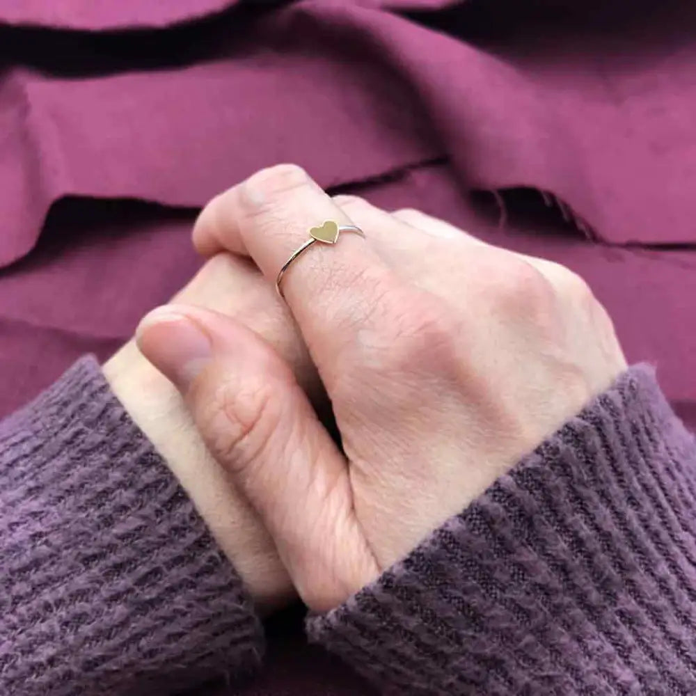 Silver Ring with Tiny Bronze Heart - PABOOM