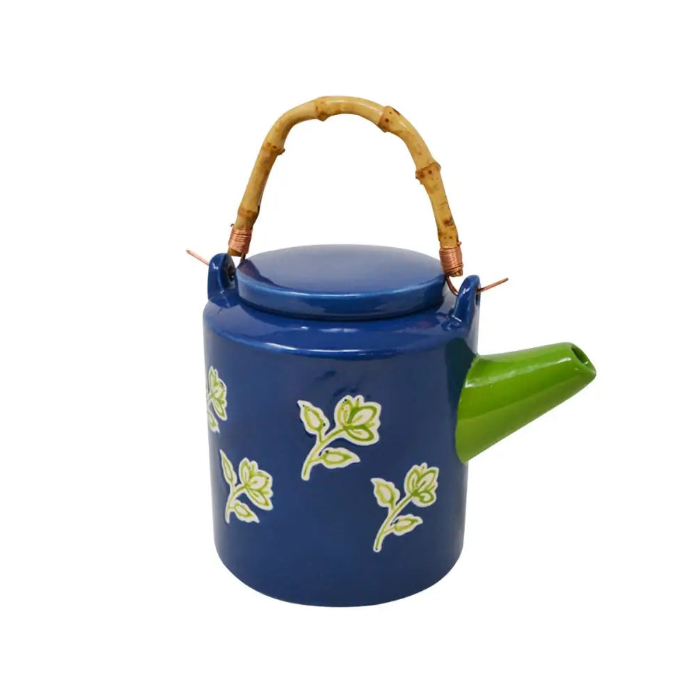 Blue With Green Flowers Teapot - PABOOM