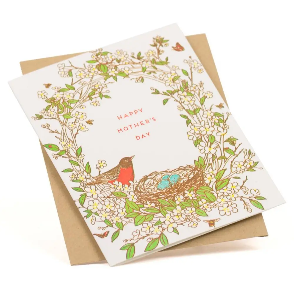 Porchlight Press Letterpress - Mother’s Day Robin Bird Nest Card