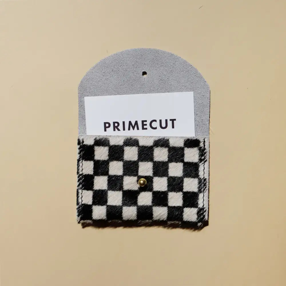 Black + White Checkered Hair on Hide Cardholder - PABOOM