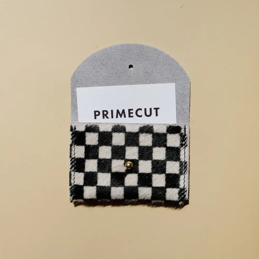 Black + White Checkered Hair on Hide Cardholder - PABOOM