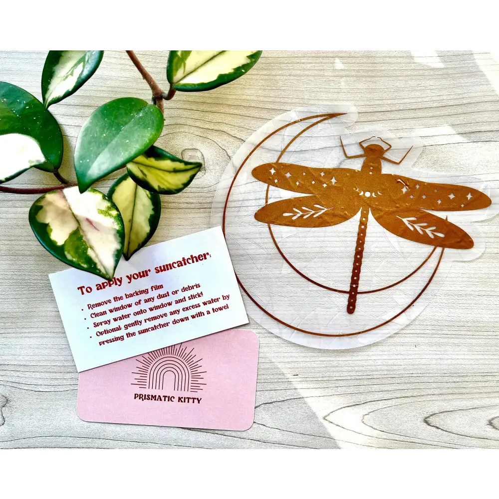 Prismatic Kitty - Dragonfly Suncatcher Sticker | Crescent Moon Window Cling